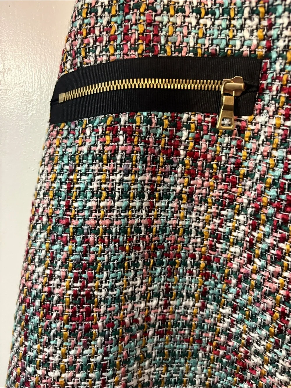 NWT: LOFT Multicolor Tweed Mini Skirt with Black Zip Trim